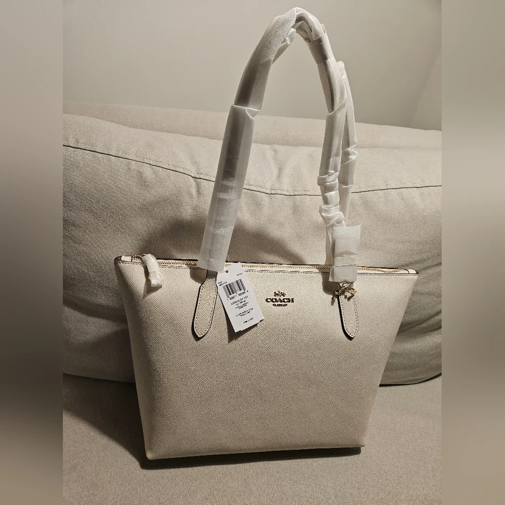 Coach | Bags | Coach White Leather Zip Top Tote | Poshmark